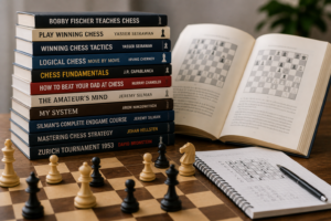 Beginner chess books and board