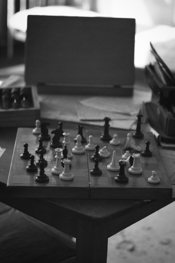 Classic chessboard setup showing chess notation and move recording