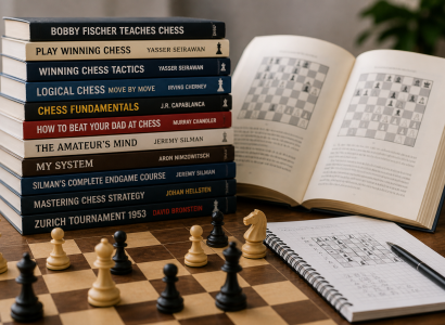 Beginner chess books and board