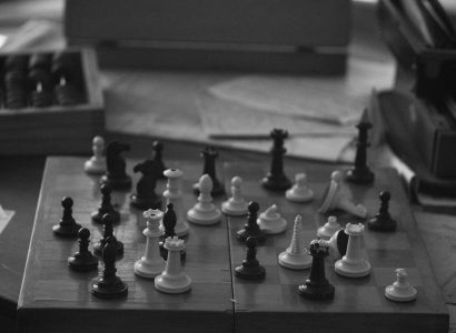 Classic chessboard setup showing chess notation and move recording