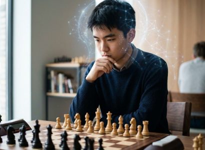 Chess player thinking deeply before making a move