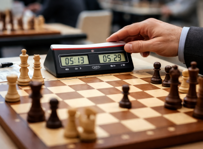 chess clock on board during tournament gameplay