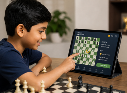 Kid using chess app