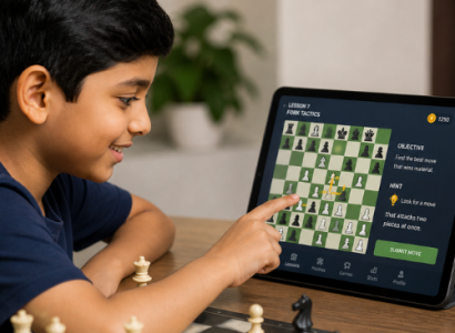 Kid using chess app