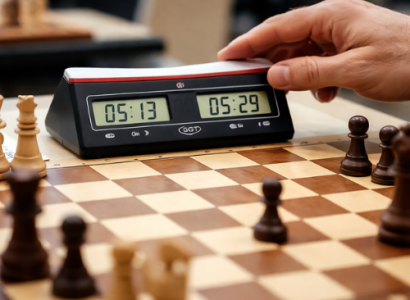 chess clock on board during tournament gameplay